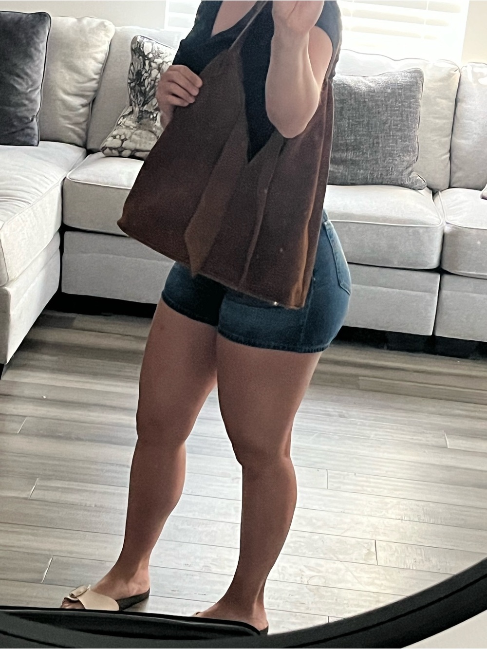 Brown Suede Shoulder Tote Bag